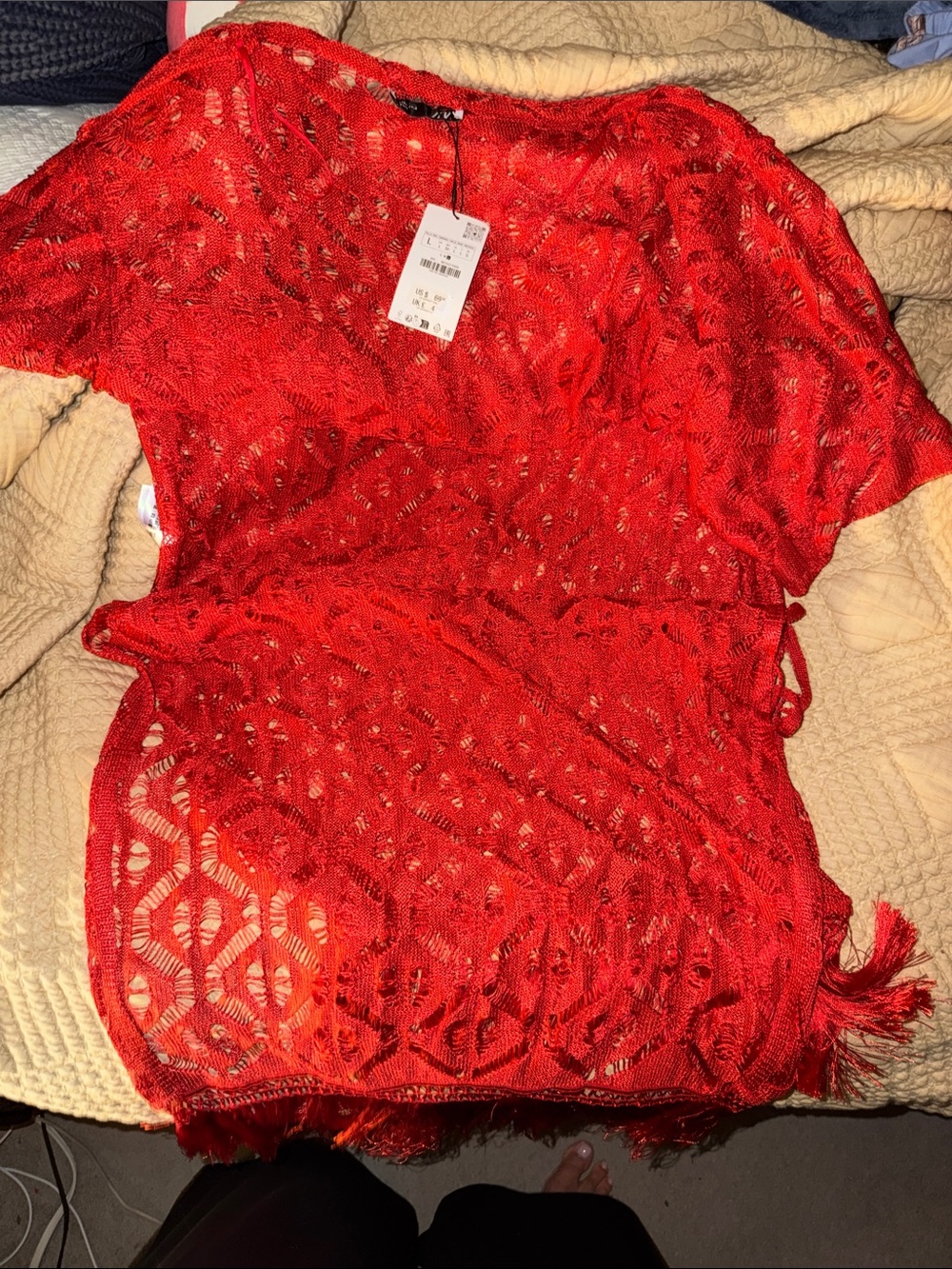 Zara Red Crochet Tunic Top